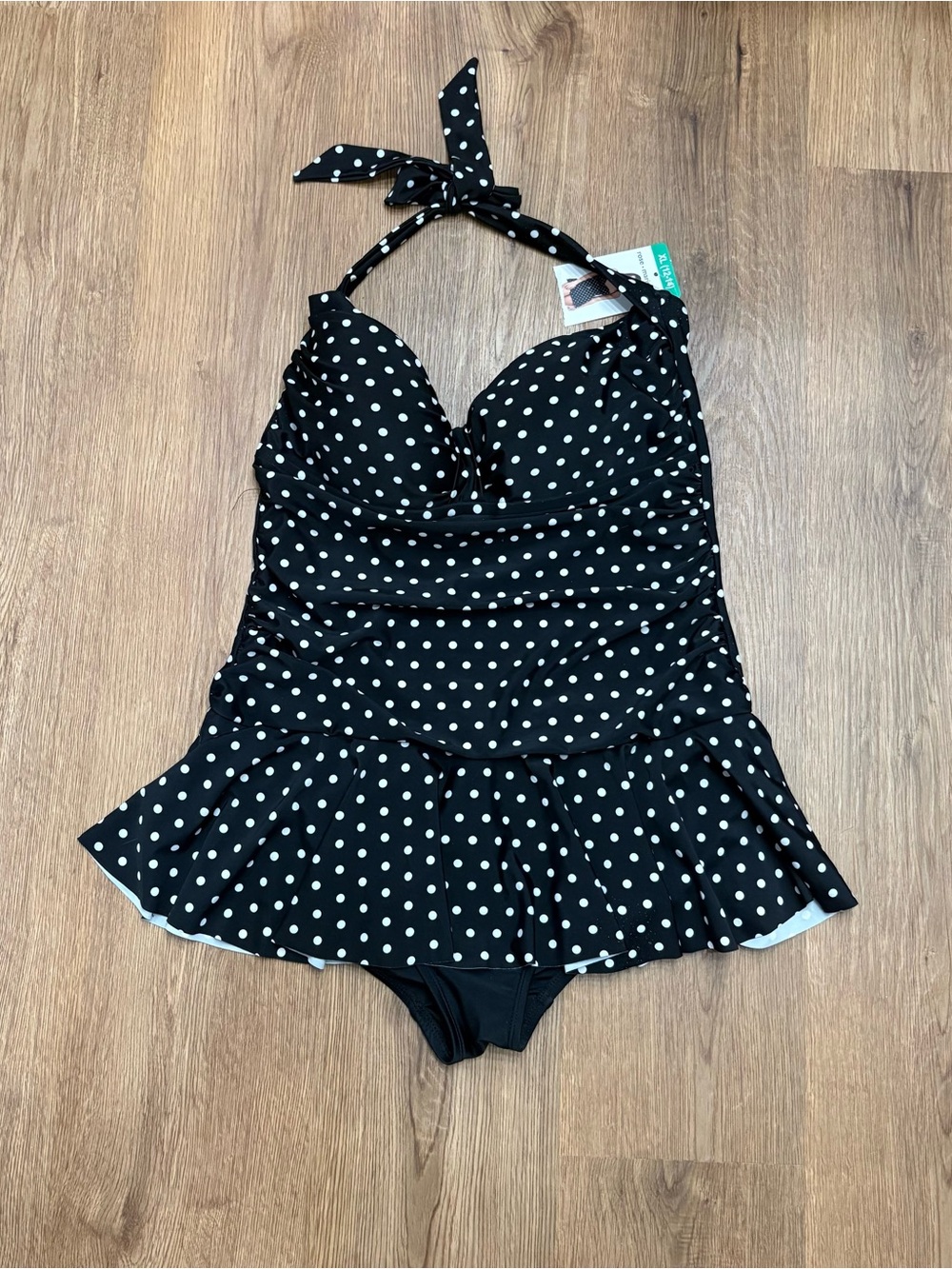 Black Polka Dot Halter Swimdress One-Piece